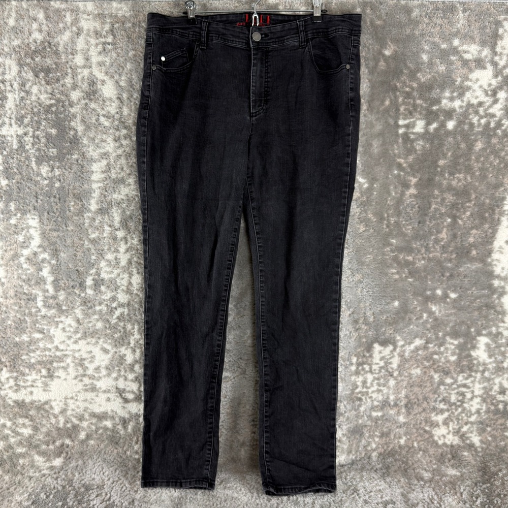 ELLE‎ Plus Size 16W Stretch Denim Casual Slim Straight Jeans Black Long Women